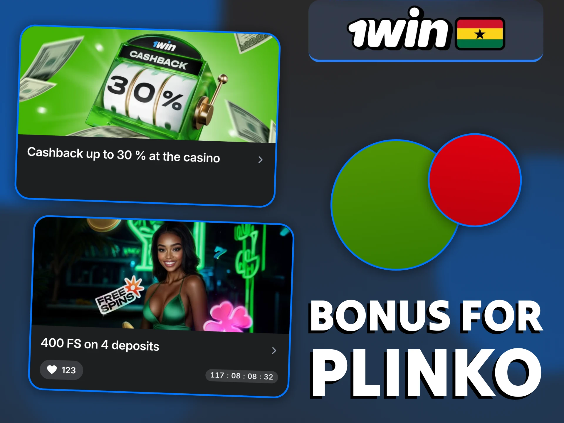 1Win platform offers several bonuses for Plinko game.