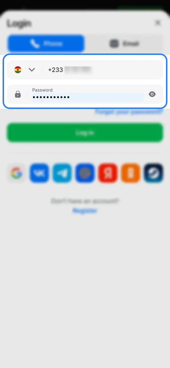 Enter your phone number and password to log in to your 1Win account.