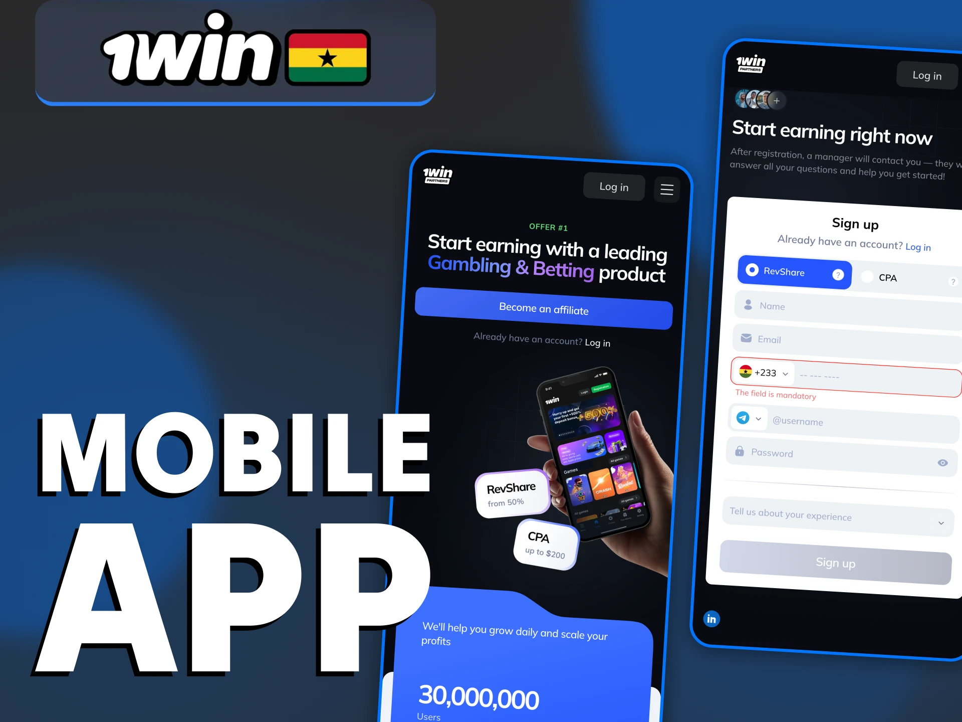You can use the mobile version of 1win partner website.