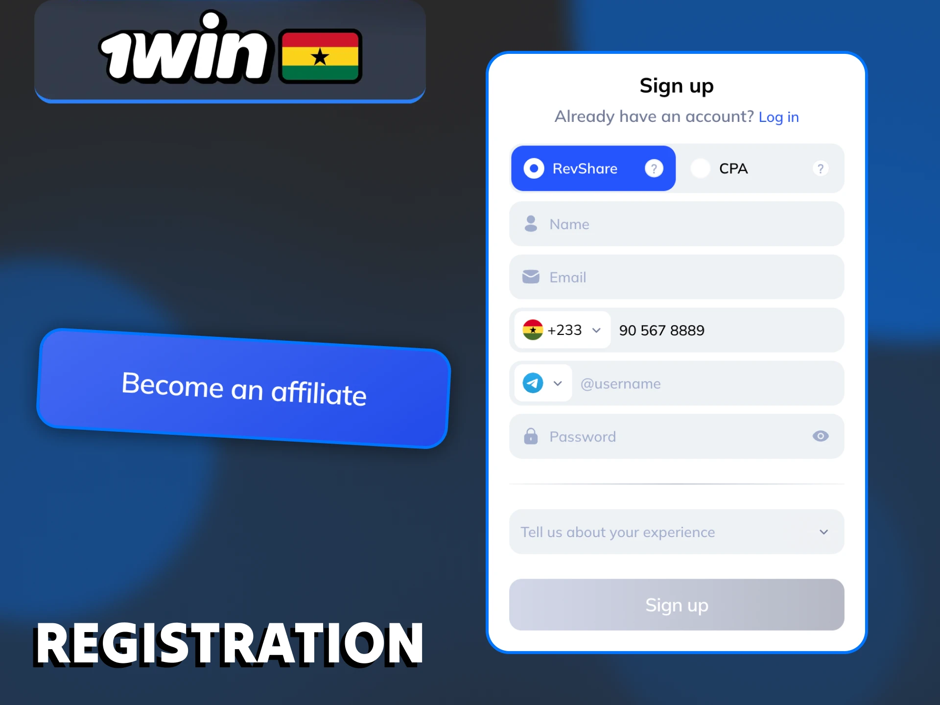 Start working as 1Win partner quickly within registration.