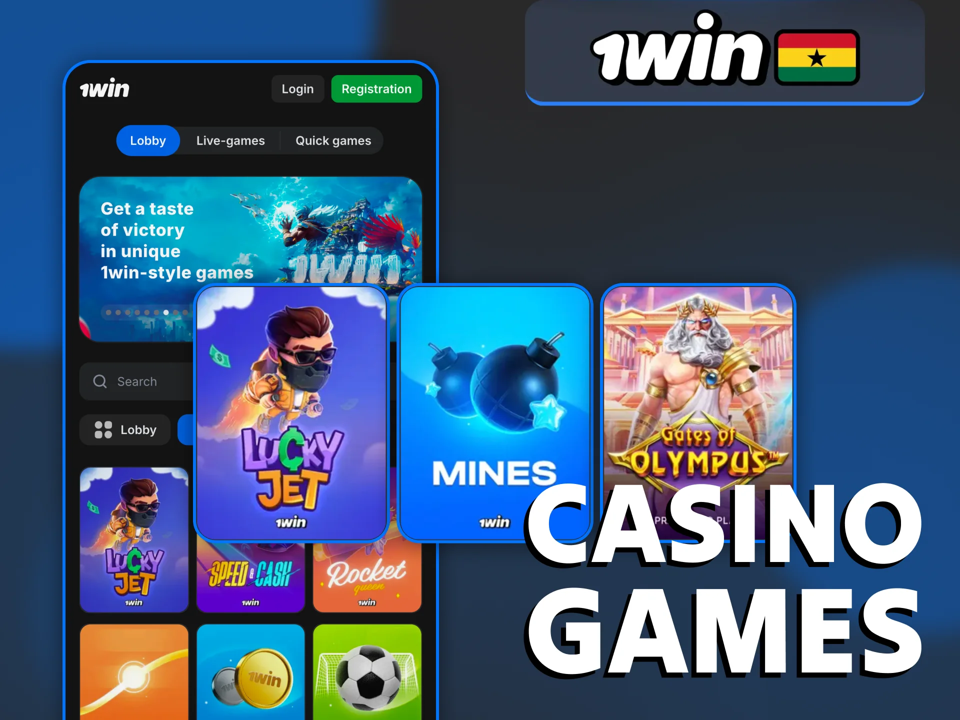 Get access to various games in the 1Win application.