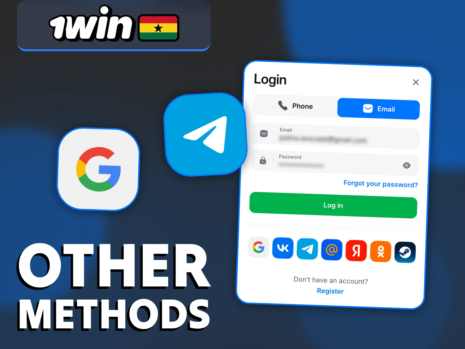 Log in to your 1Win account using email and social media.