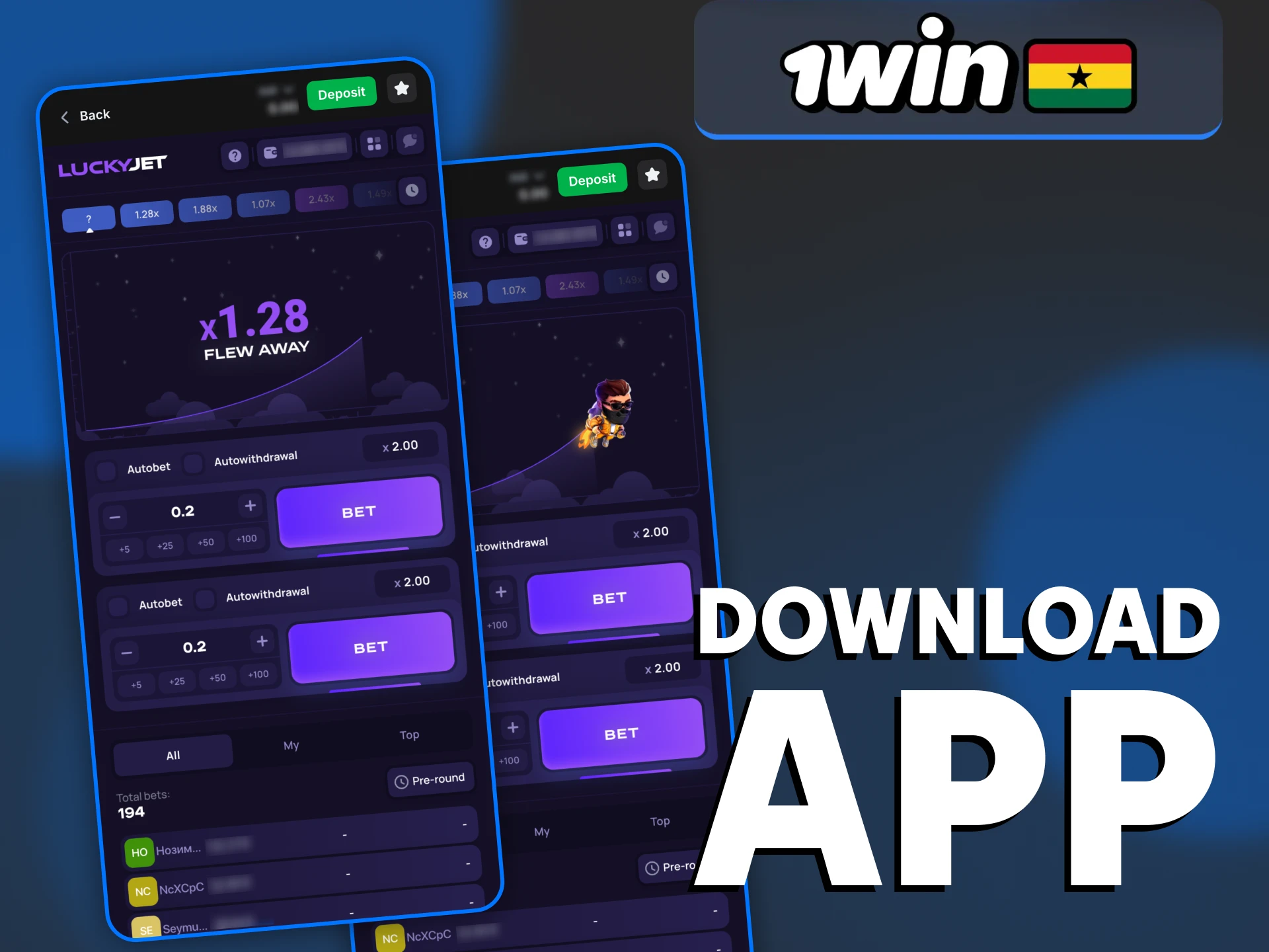 Play Lucky Jet anytime using the 1Win mobile app.