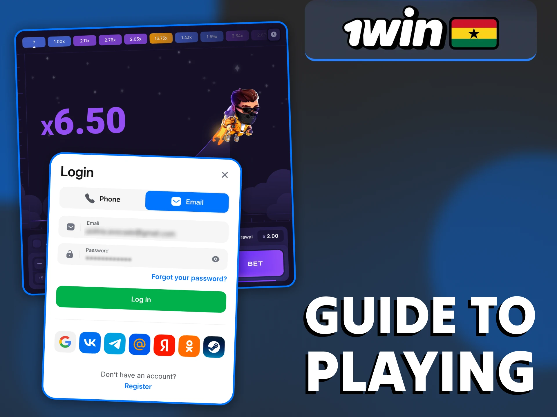 Follow the simple steps to start playing 1Win Lucky Jet.