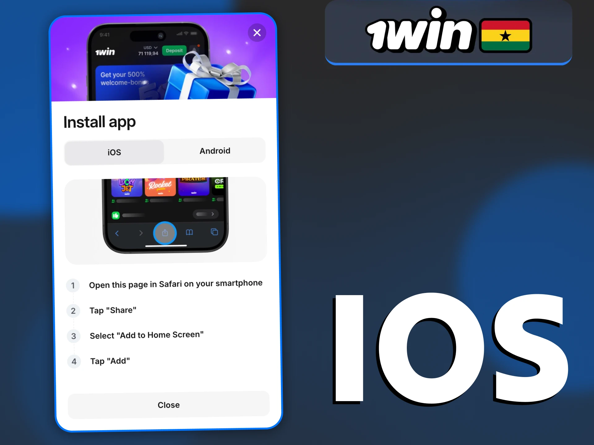 Follow the steps to start using 1Win on your iOS device.