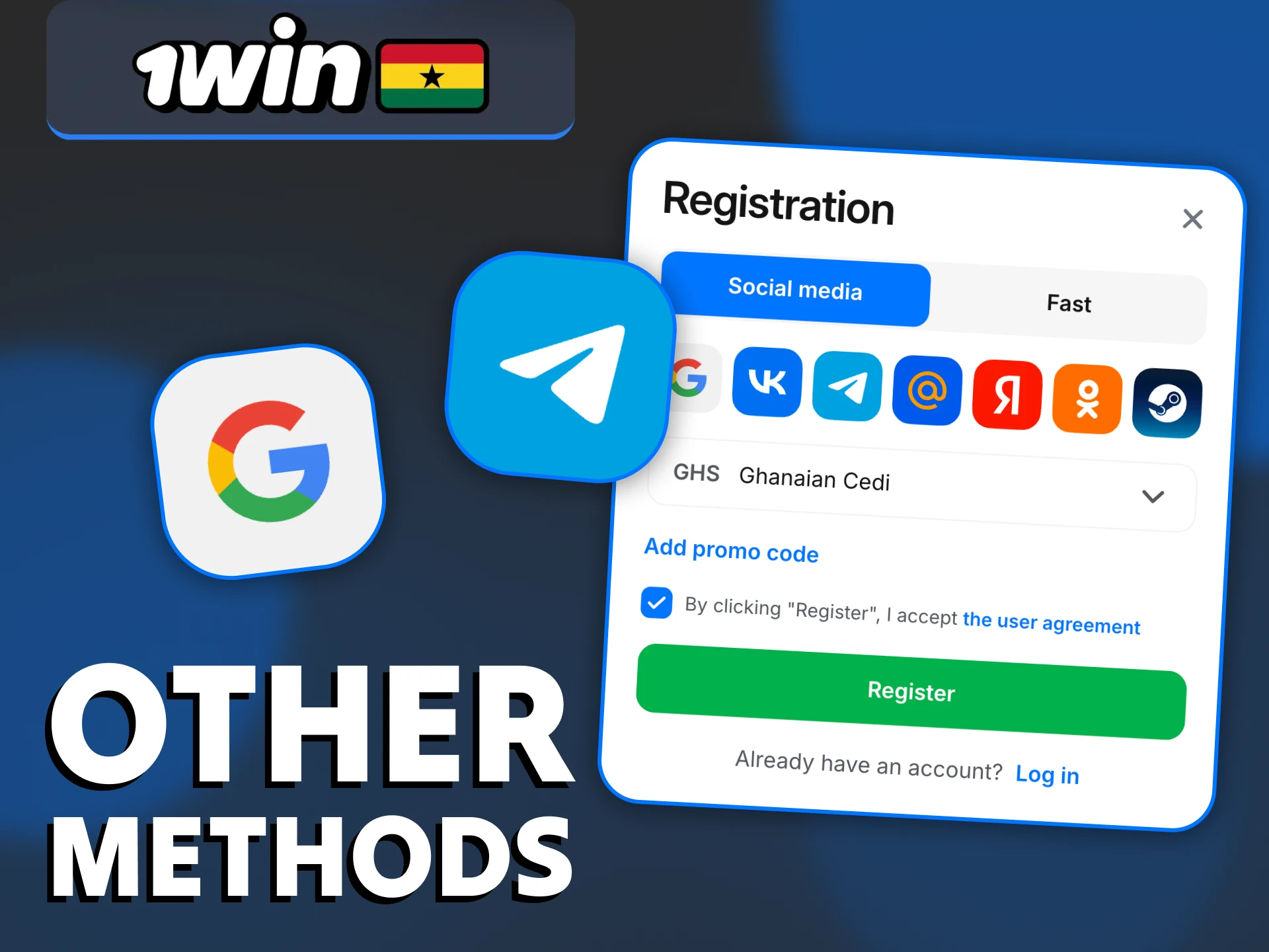 You can register 1Win platform through social networks.