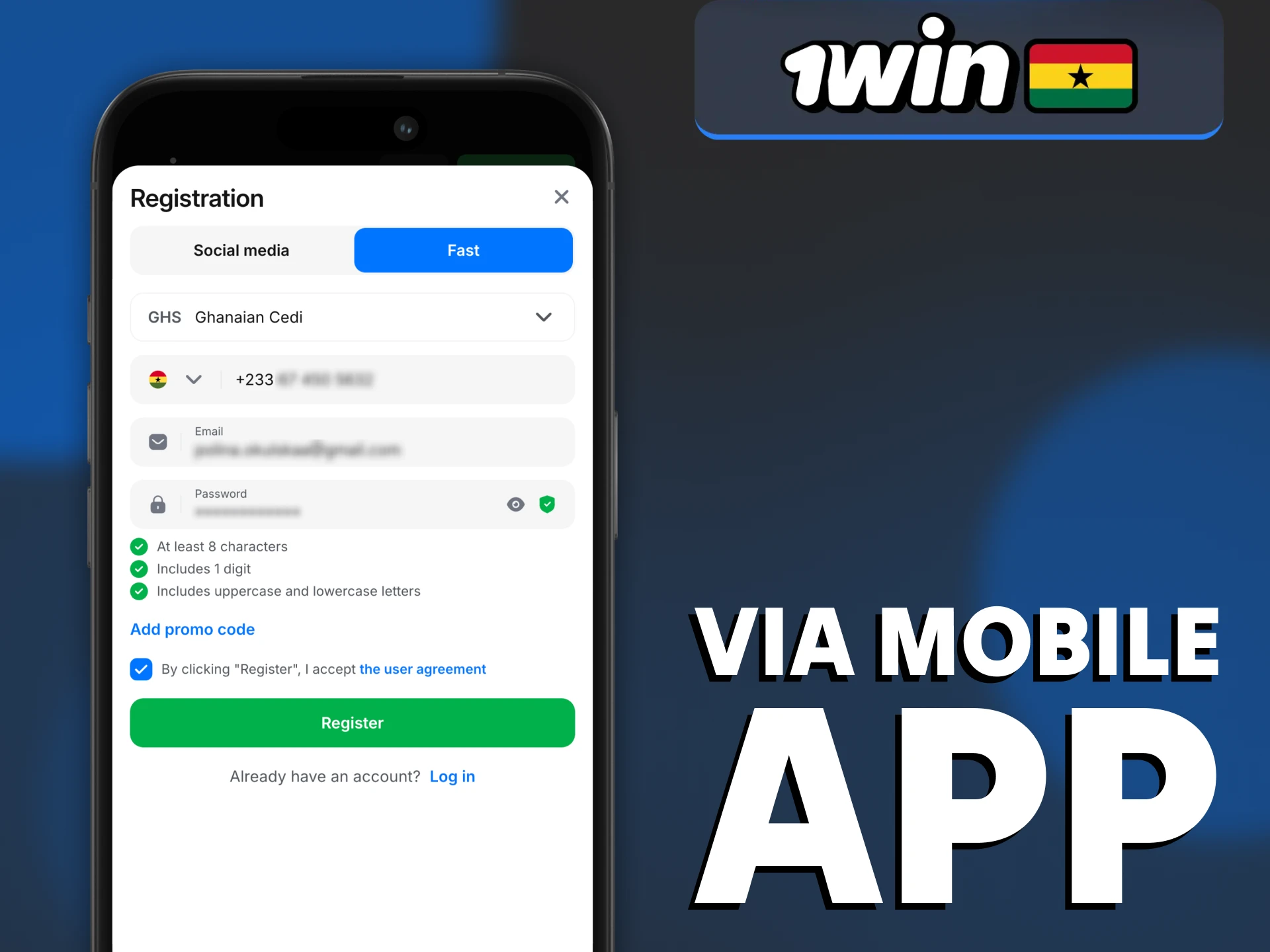 Go through registration on 1Win with the mobile app.