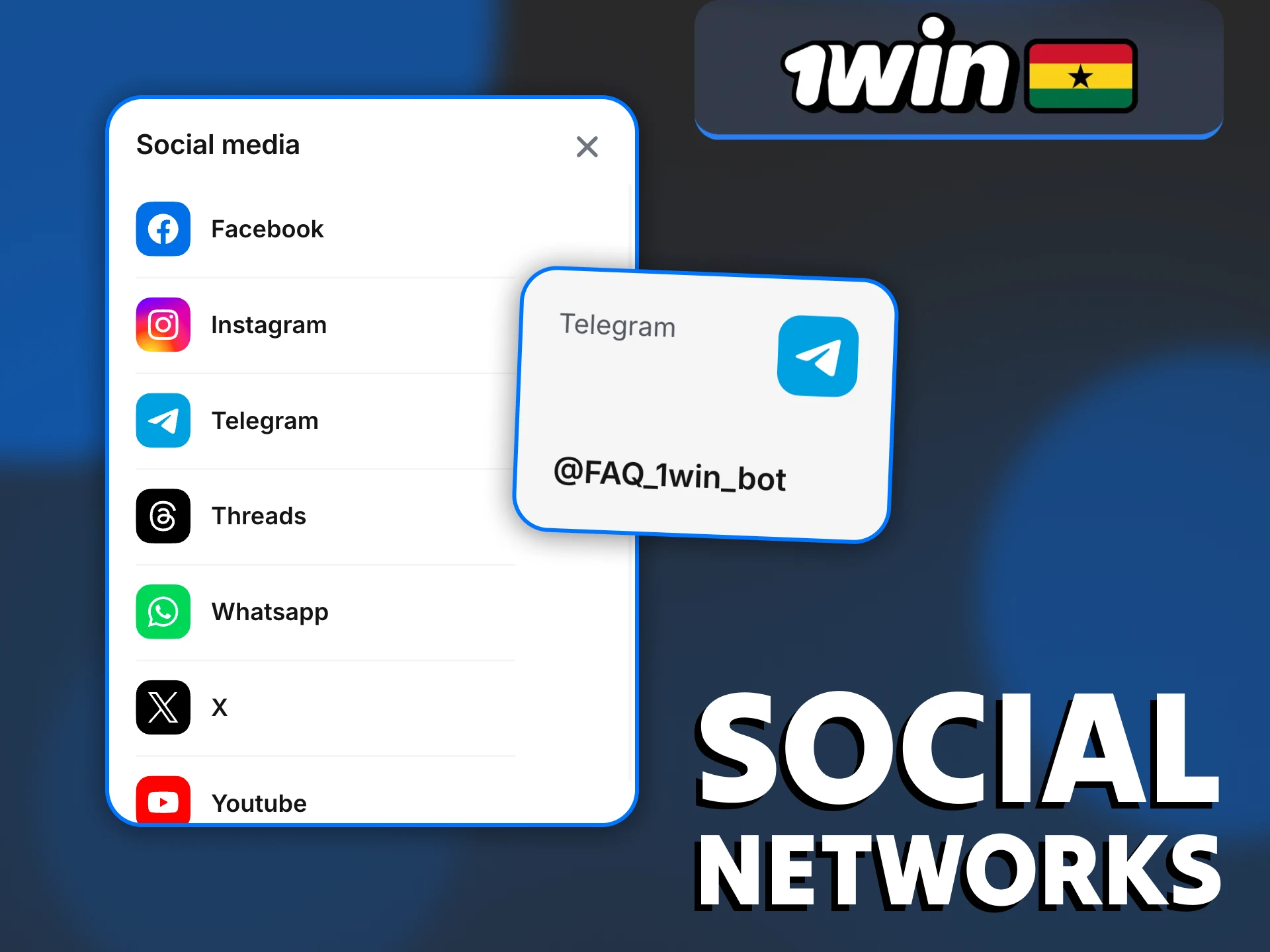 You can reach 1Win support via several social channels.